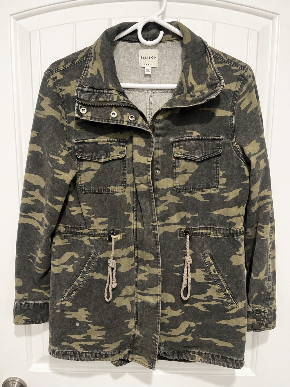 Ellison Camo Military Utility Field Jacket Distressed Women’s S